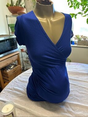 Royal Blue Faux Wrap Short Sleeve maternity Top